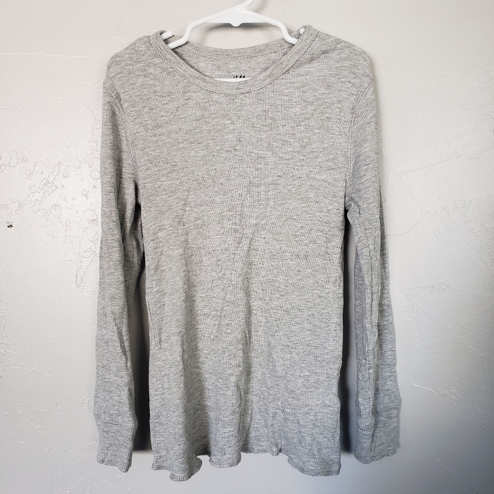 H&M Girls 8/10 Basic Grey Long Sleeve Shirt Ribbed Soft Top
